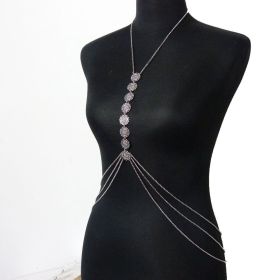 Bohemian Coin Body Chain Sexy Back Necklace Jewelry Beach Body Accessories For Women Layered Harness Bikini Chain (Color: Sliver Color)
