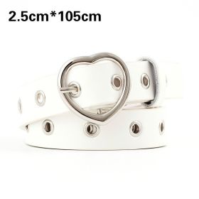 Fashion Women PU Leather Belt Heart Female Cute Black Harajuku Belt Ladies Pants Party Dress Heart Belts For Jeans (Color: Style2 White)