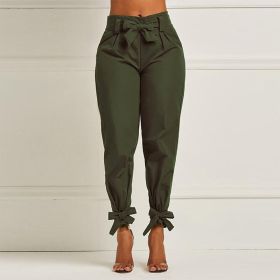 Skinny Pencil Pants For Women High Waist Drawstring Solid Women's Pant 2021 Summer Autumn Fashion New Casual Trousers Female (Color: Green, size: M)