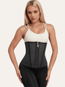 Waist Trainer for Women Latex Sport Underbust Steel Boned Corset Shapewear with Zipper Hook Shapewear Double Control Body Shaper  Workout Fajas C (Color: Black, size: L)