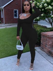 SHRNE JUSTIN Black Long Sleeve Pants Two Piece Set (Color: Black, size: XL)