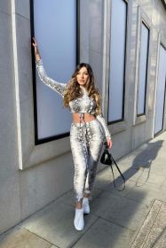Women Cropped Top Jogger Lounge Set (Color: White, size: 10)