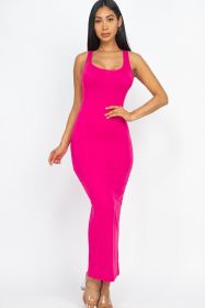 Sleeveless Basic Maxi Dress (Color: Fuchsia, size: M)